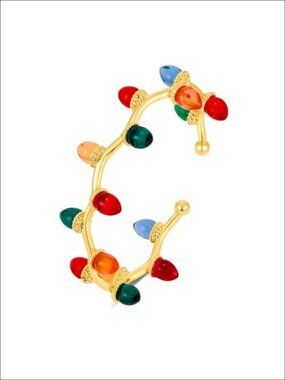 14K Gold Plated Christmas Light Bulb Open Cuff Bracelet Holiday Jewelry Gift